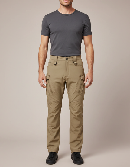 Pantalon Cargo Beige Tactique Homme Coupe Droite - Polyester