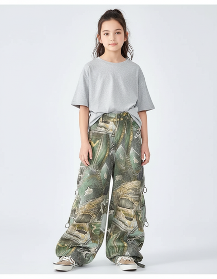 Pantalon Cargo Ample Camouflage Imprimé Streetwear Enfant - Jean