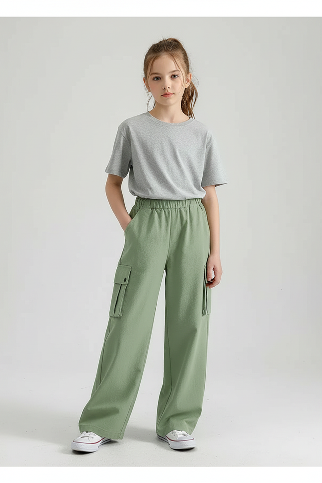 Pantalon Cargo Vert Large Confortable Fille Décontracté - Molleton