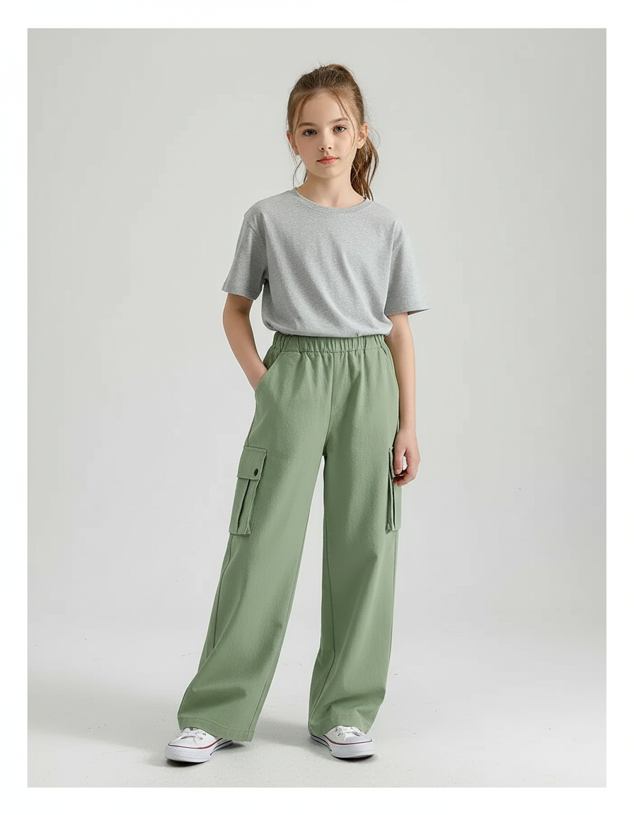Pantalon Cargo Vert Large Confortable Fille Décontracté - Molleton