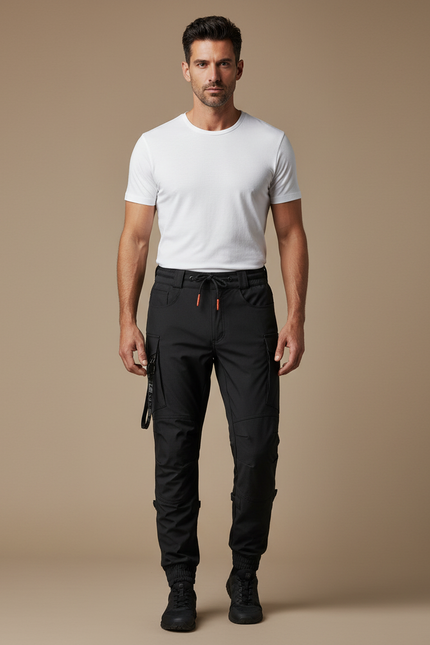 Pantalon Cargo Noir Homme Technique Multipoches Jogger - Polyester