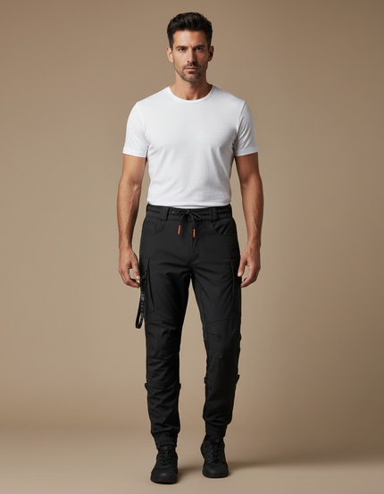 Pantalon Cargo Noir Homme Technique Multipoches Jogger - Polyester