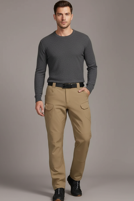 Pantalon Cargo Beige Multipoches Tactique Homme - Polyester