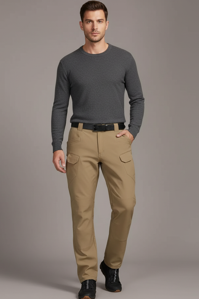 Pantalon Cargo Beige Multipoches Tactique Homme - Polyester