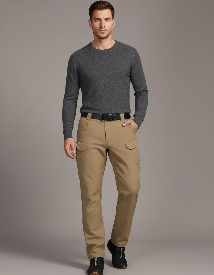 Pantalon Cargo Beige Multipoches Tactique Homme - Polyester