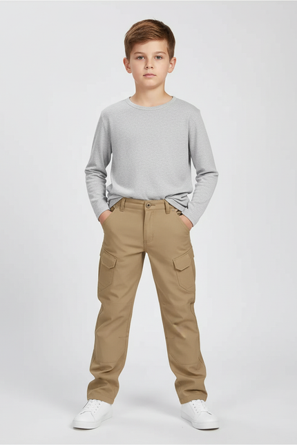 Pantalon Cargo Kaki Garçon Multipoches Décontracté - Gabardine