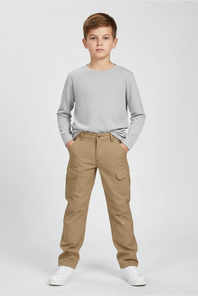 Pantalon Cargo Kaki Garçon Multipoches Décontracté - Gabardine