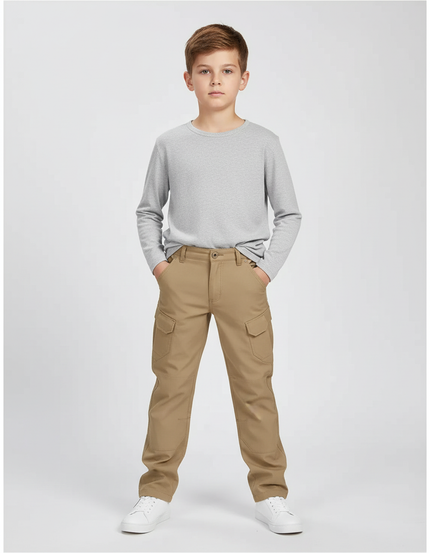 Pantalon Cargo Kaki Garçon Multipoches Décontracté - Gabardine