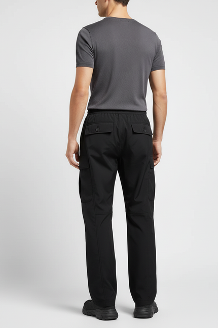 Pantalon Cargo Noir Droit Décontracté Multipoches Homme - Polyester - vue 2