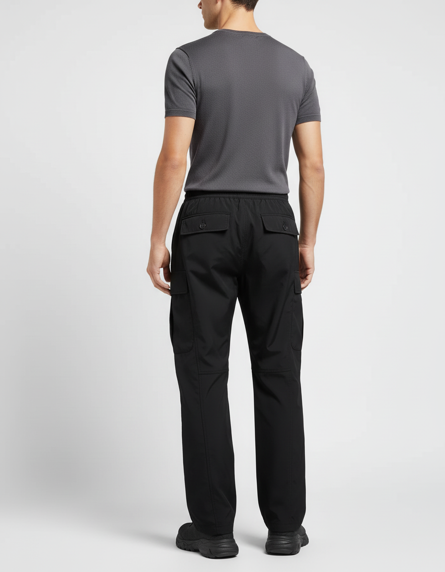 Pantalon Cargo Noir Droit Décontracté Multipoches Homme - Polyester - vue 2