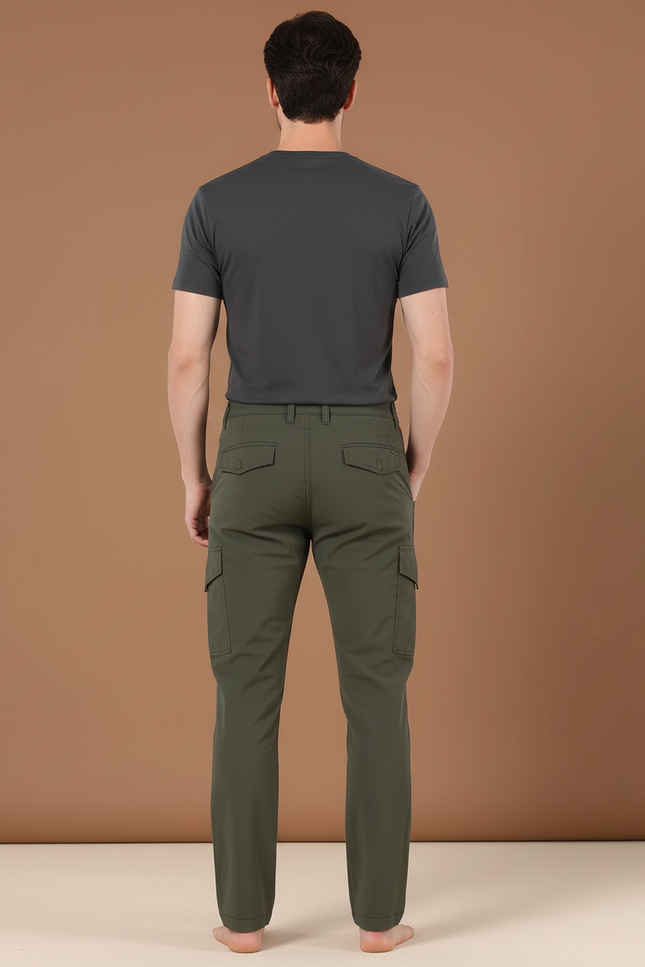 Pantalon Cargo Vert Kaki Droit Homme Multipoches Décontracté - Polyester - vue 2