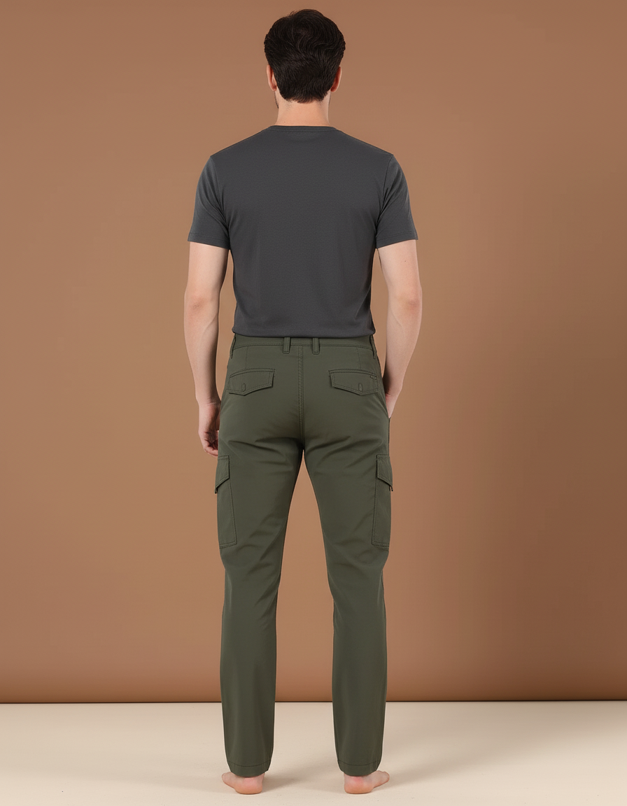 Pantalon Cargo Vert Kaki Droit Homme Multipoches Décontracté - Polyester - vue 2