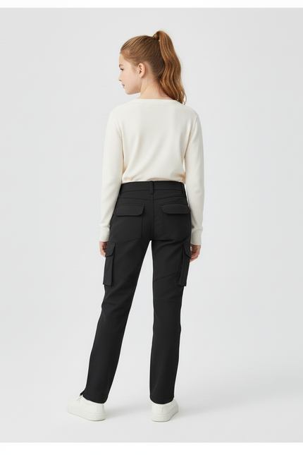 Pantalon Cargo Noir Coupe Droite Décontracté Enfant - Polyester - vue 2