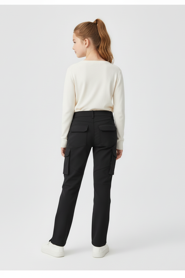 Pantalon Cargo Noir Coupe Droite Décontracté Enfant - Polyester - vue 2