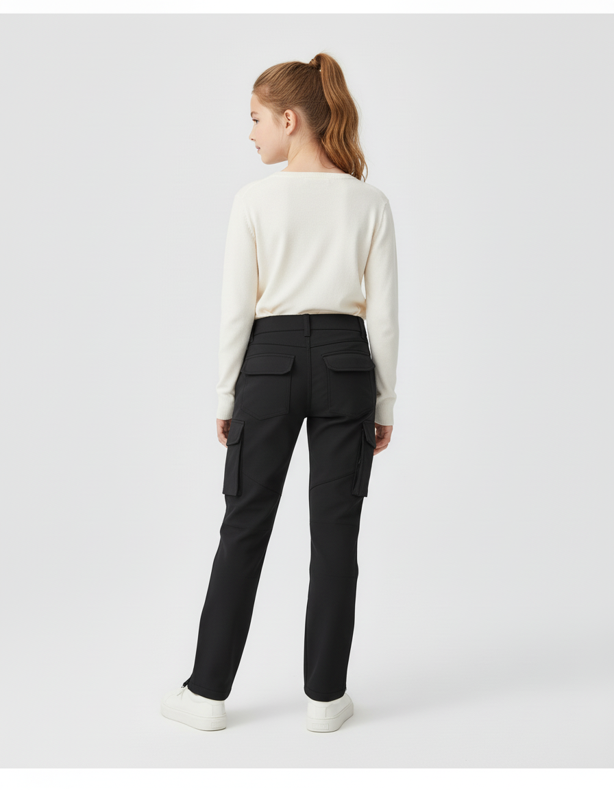 Pantalon Cargo Noir Coupe Droite Décontracté Enfant - Polyester - vue 2