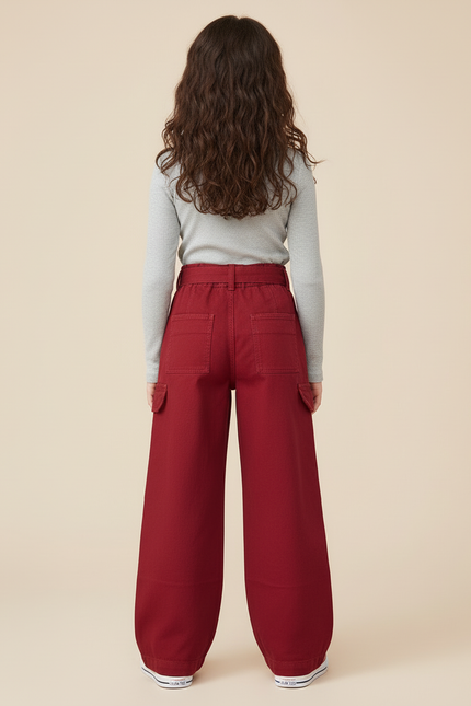 Pantalon Cargo Bordeaux Ample Multipoches Enfant - Toile - vue 2