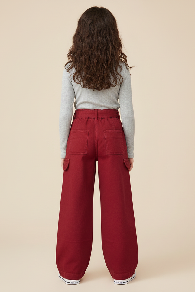 Pantalon Cargo Bordeaux Ample Multipoches Enfant - Toile - vue 2