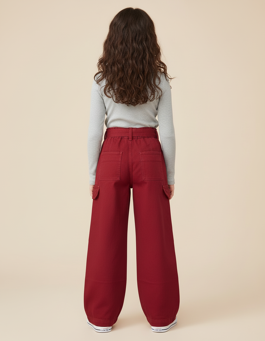 Pantalon Cargo Bordeaux Ample Multipoches Enfant - Toile - vue 2