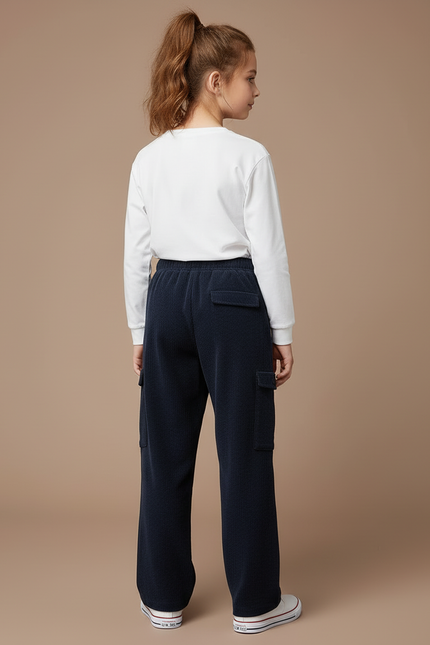 Pantalon Cargo Bleu Marine Côtelé Ample Enfant - Cordé - vue 2