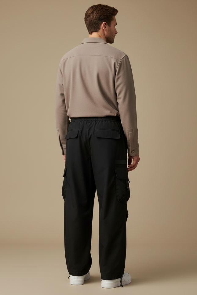 Pantalon Cargo Noir Ample Homme Streetwear - Polyester - vue 2