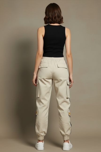 Pantalon Cargo Femme Beige Ample Multipoches Décontracté - Toile - vue 2