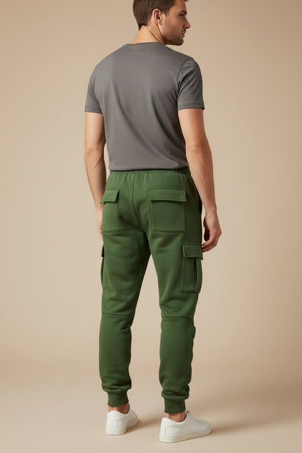 Pantalon Cargo Vert Molletonné Multipoches Homme - vue 2
