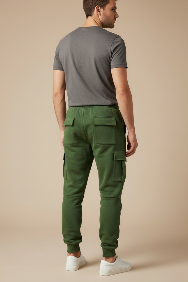 Pantalon Cargo Vert Molletonné Multipoches Homme - vue 2