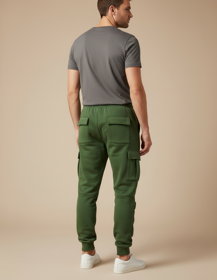 Pantalon Cargo Vert Molletonné Multipoches Homme - vue 2