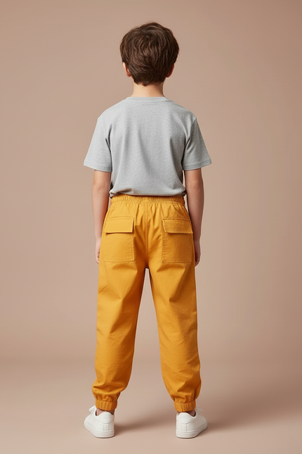 Pantalon Cargo Jaune Ample Garçon Coton Poches - Toile - vue 2