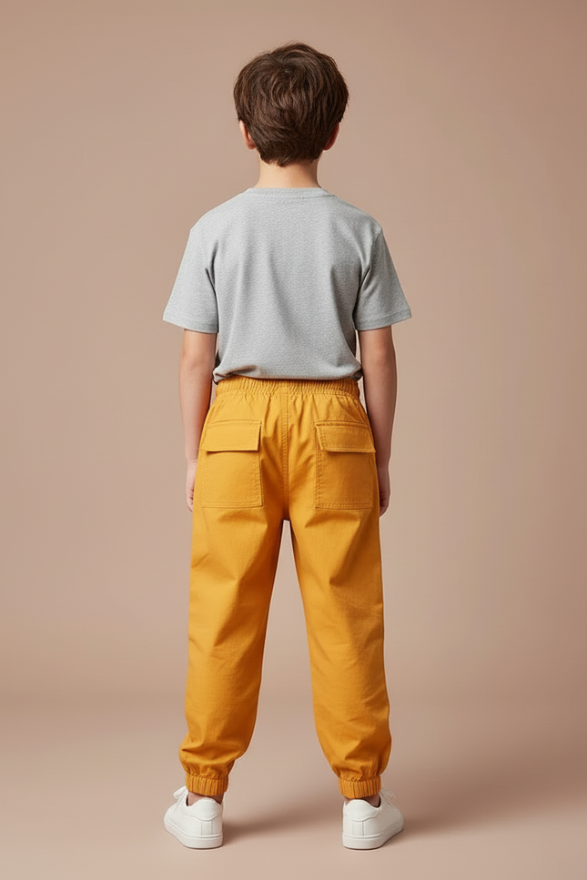Pantalon Cargo Jaune Ample Garçon Coton Poches - Toile - vue 2