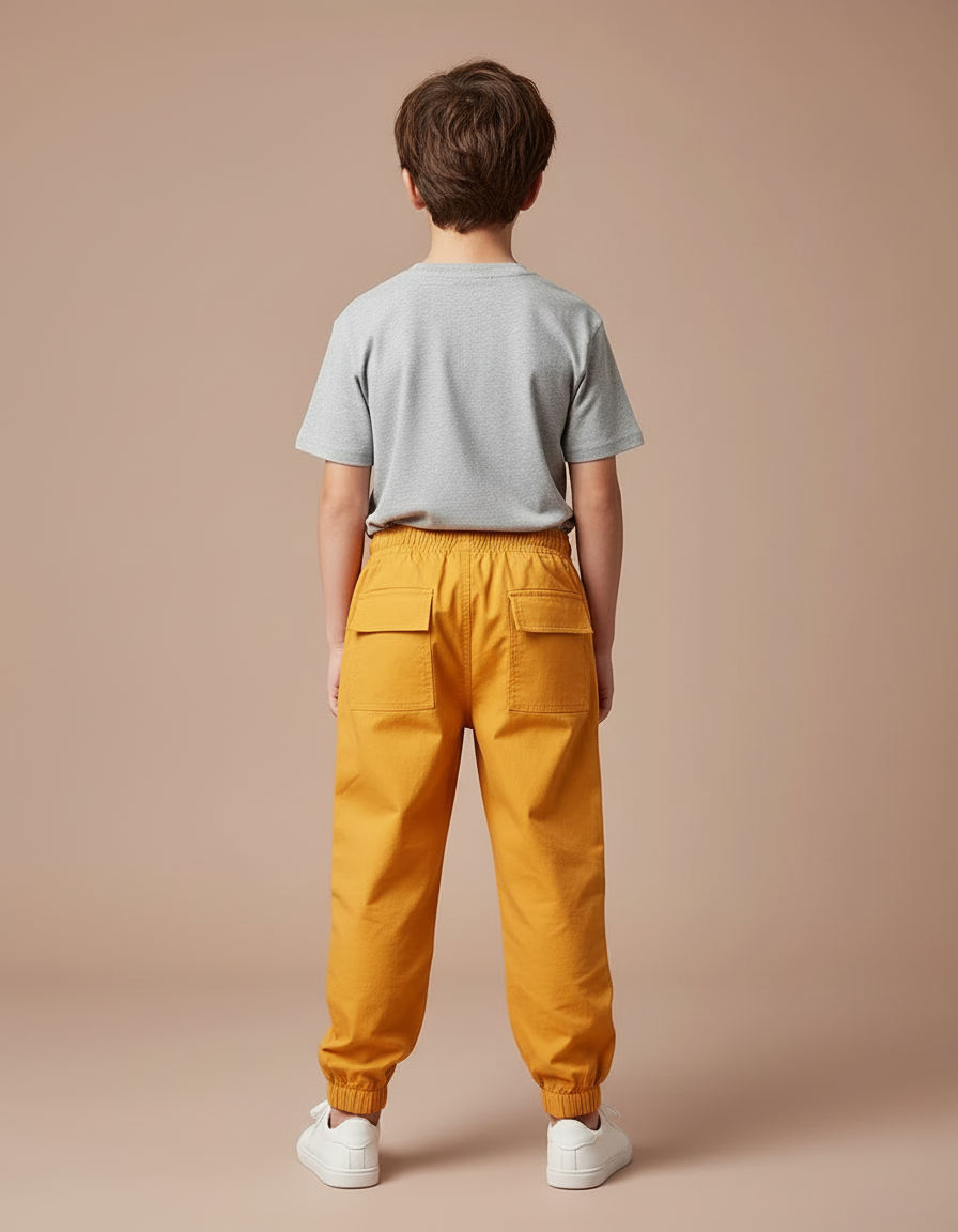 Pantalon Cargo Jaune Ample Garçon Coton Poches - Toile - vue 2