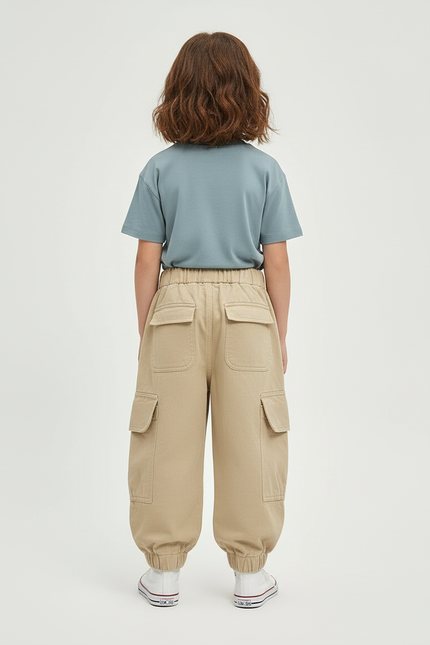 Pantalon Cargo Beige Ample Coton Poches Enfants - vue 2