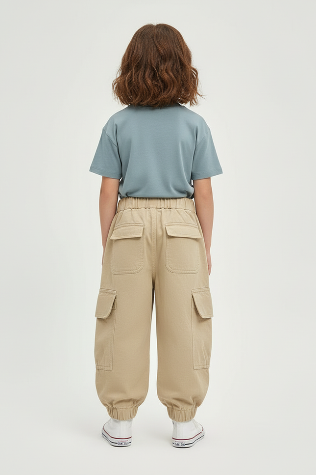 Pantalon Cargo Beige Ample Coton Poches Enfants - vue 2