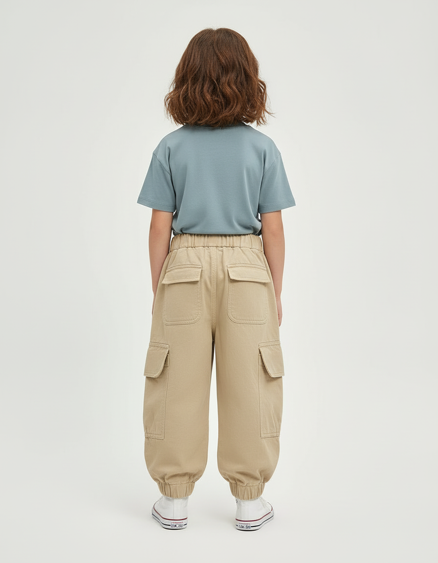 Pantalon Cargo Beige Ample Coton Poches Enfants - vue 2