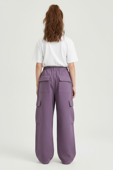 Pantalon Cargo Violet Ample Multipoches Décontracté Enfant - Toile - vue 2