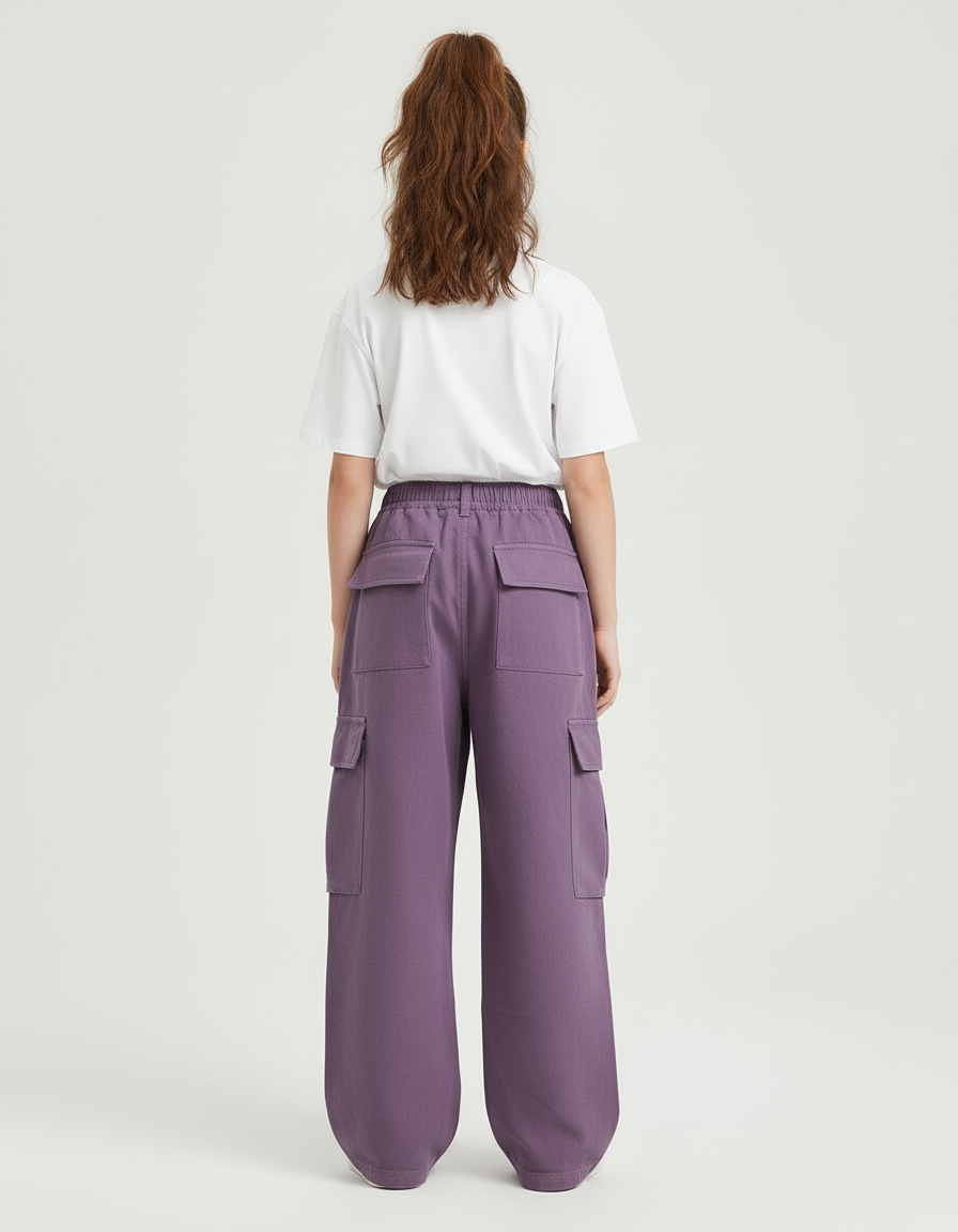Pantalon Cargo Violet Ample Multipoches Décontracté Enfant - Toile - vue 2