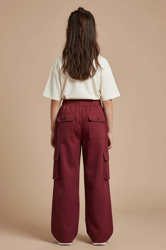 Pantalon Cargo Bordeaux Ample Enfant Coton - vue 2