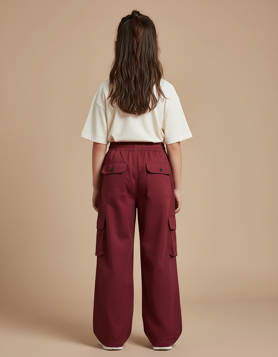 Pantalon Cargo Bordeaux Ample Enfant Coton - vue 2