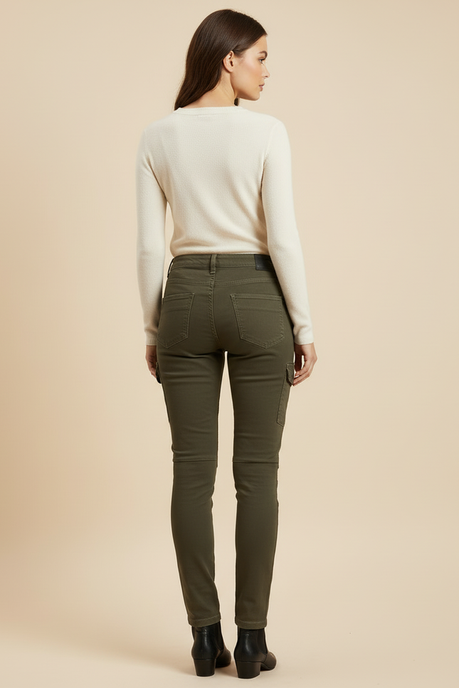 Pantalon Cargo Kaki Slim Femme Motard Coton - vue 2