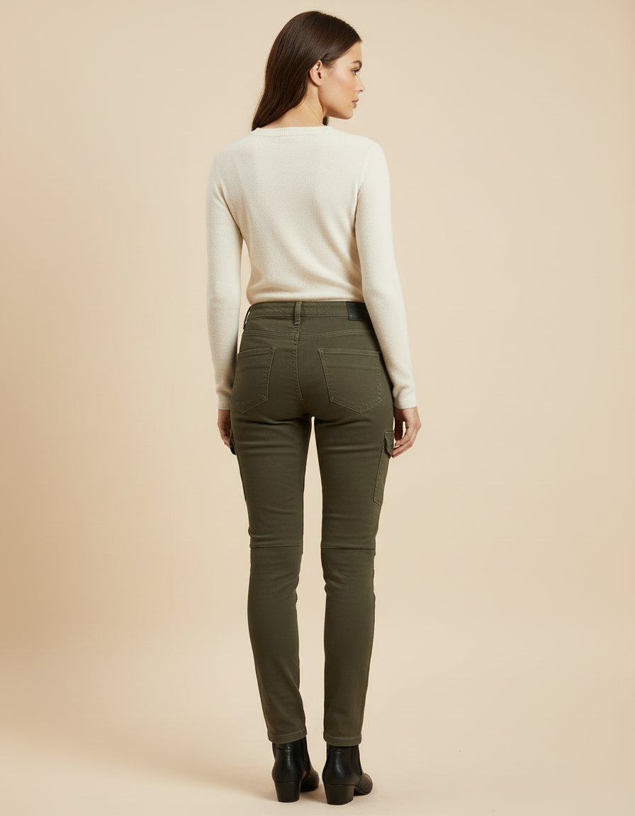 Pantalon Cargo Kaki Slim Femme Motard Coton - vue 2