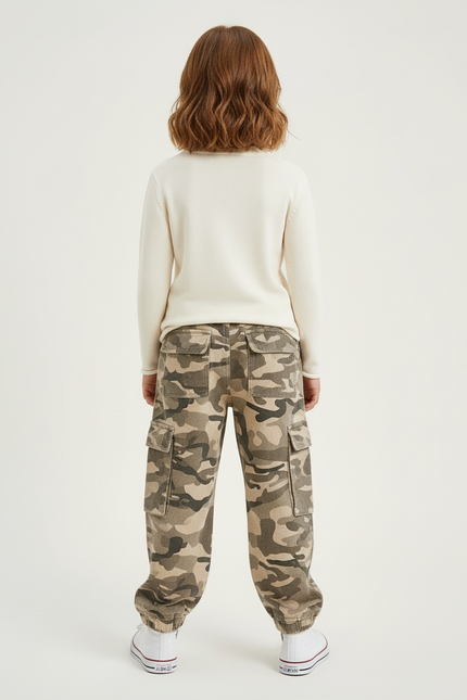 Pantalon Cargo Camouflage Enfant Multipoches Ample Coton - Multicolore - vue 2