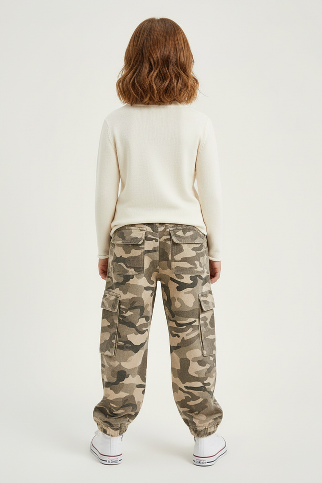 Pantalon Cargo Camouflage Enfant Multipoches Ample Coton - Multicolore - vue 2