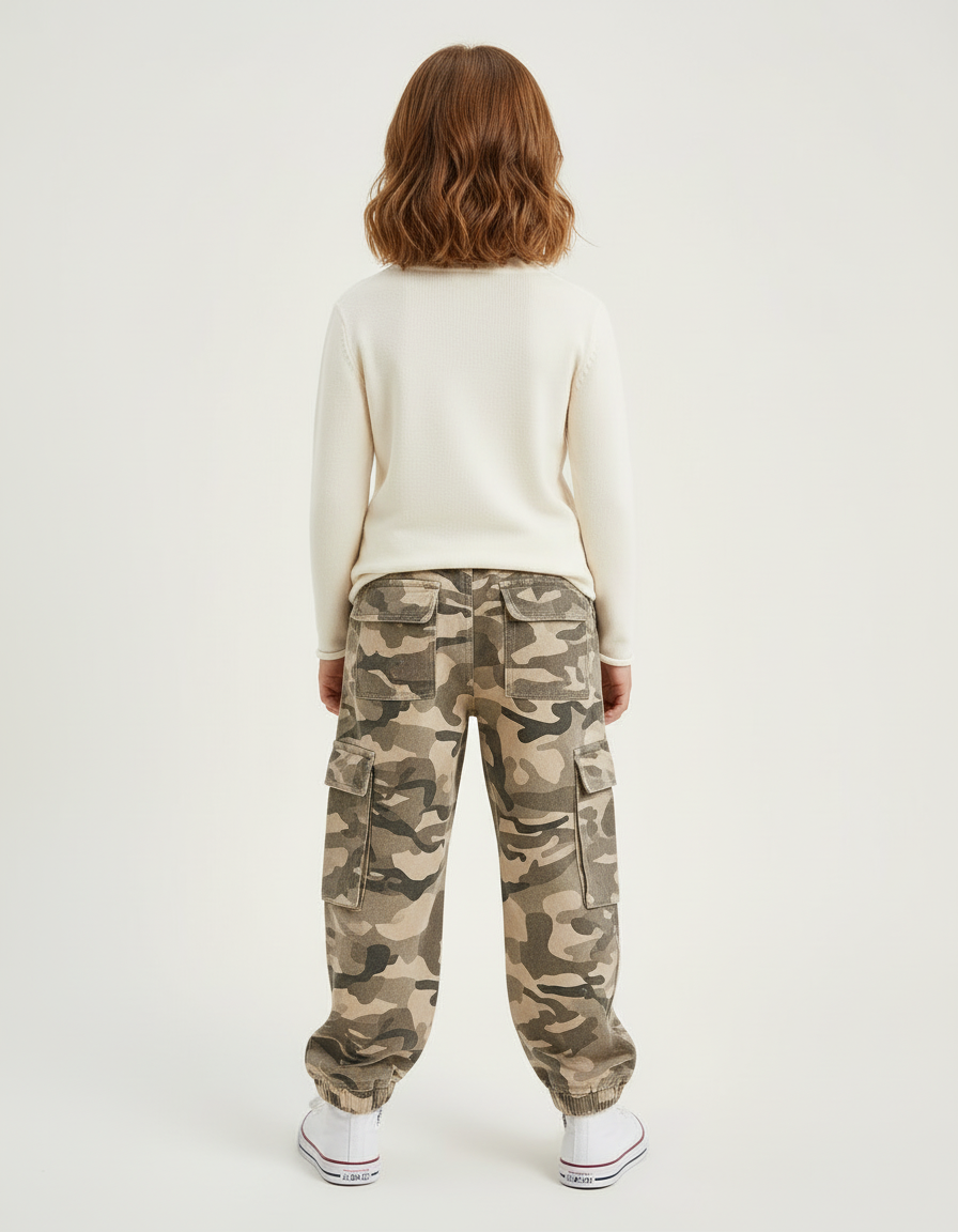 Pantalon Cargo Camouflage Enfant Multipoches Ample Coton - Multicolore - vue 2