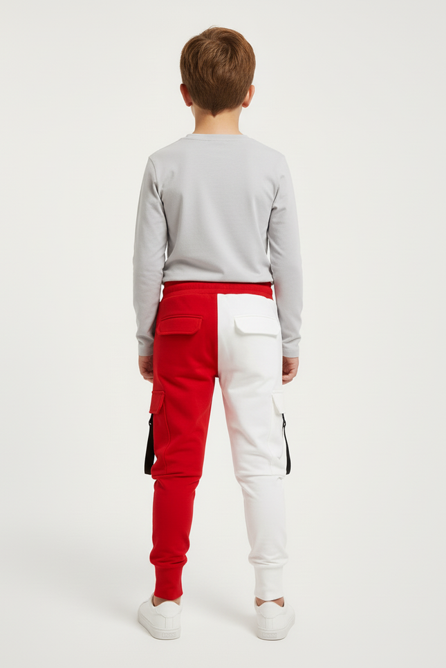 Pantalon Cargo Bicolore Rouge Blanc Multipoches Enfant - Multicolore Molleton - vue 2