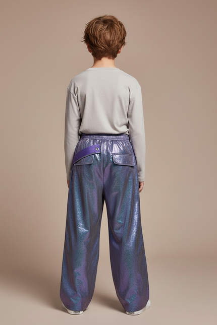 Pantalon Cargo Violet Brillant Ample Garçon Streetwear - Polyester - vue 2