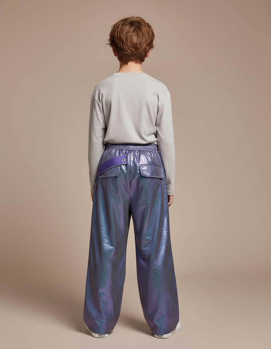 Pantalon Cargo Violet Brillant Ample Garçon Streetwear - Polyester - vue 2