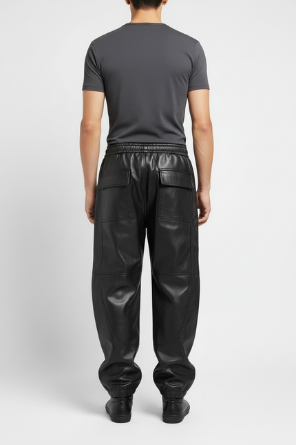 Pantalon Cargo Homme Noir Similicuir Ample Multi-Poches - Simili cuir - vue 2