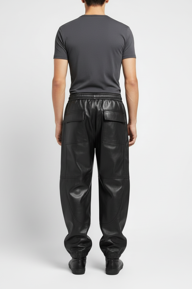 Pantalon Cargo Homme Noir Similicuir Ample Multi-Poches - Simili cuir - vue 2