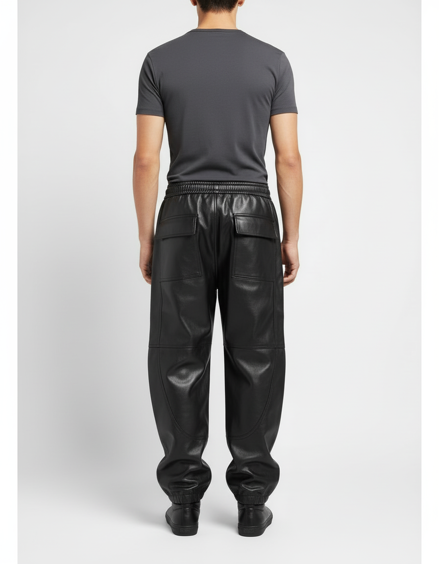 Pantalon Cargo Homme Noir Similicuir Ample Multi-Poches - Simili cuir - vue 2
