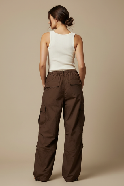 Pantalon Cargo Marron Ample Fluide Femme - Polyester - vue 2